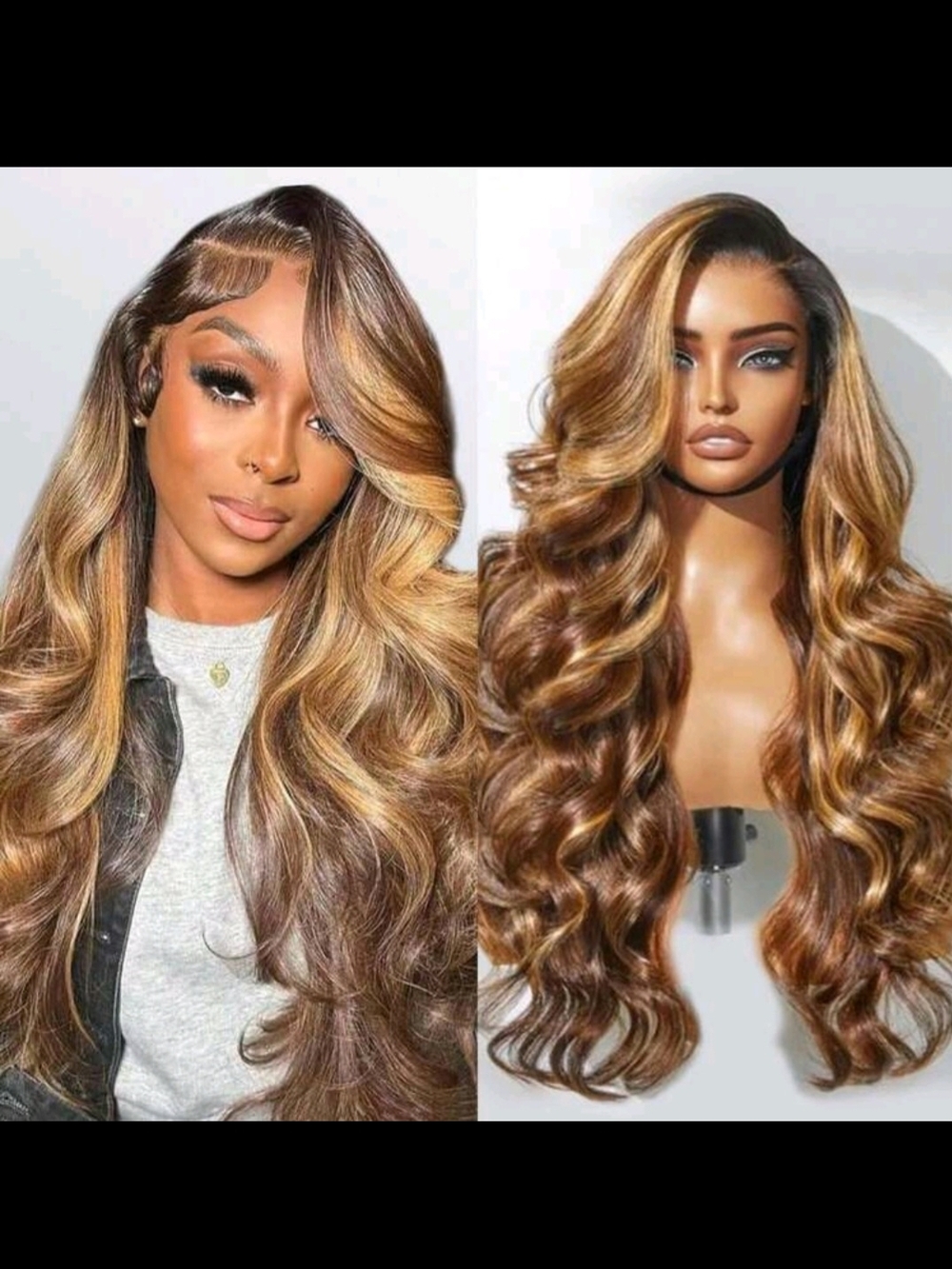 Honey Blonde Highlight Long Wavy Lace Front Wig - Women Hair